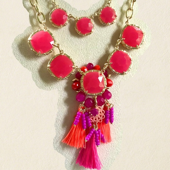 LILLY PULITZER NECKLACE 🩷 NWT HOT PINK Double Strand 🩷  BOHO Tassel BEADED… - Picture 9 of 16